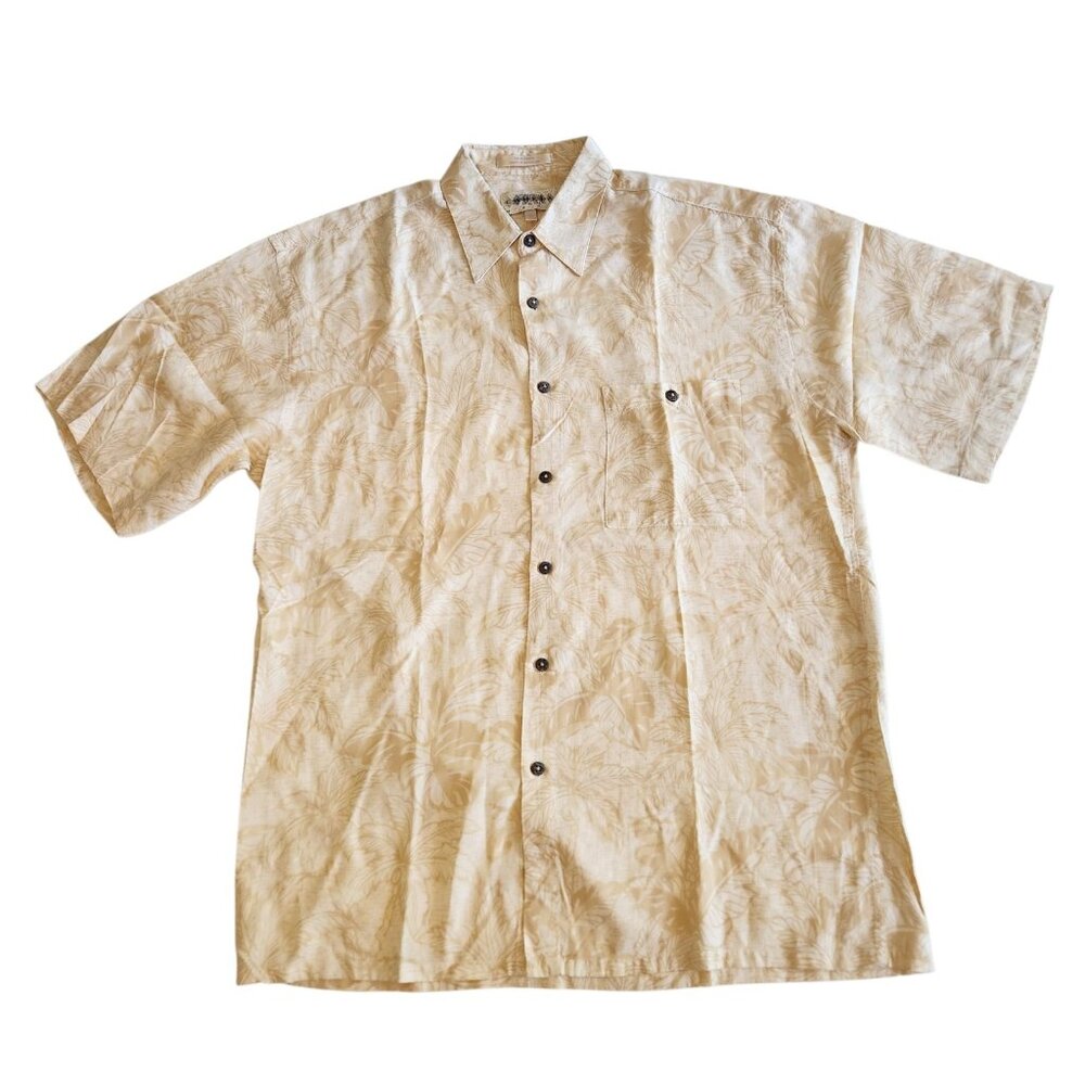 Campia Moda Hawaiian Shirt Rayon‎ Tropical Beach Beige Button Up Medium NEW NWOT